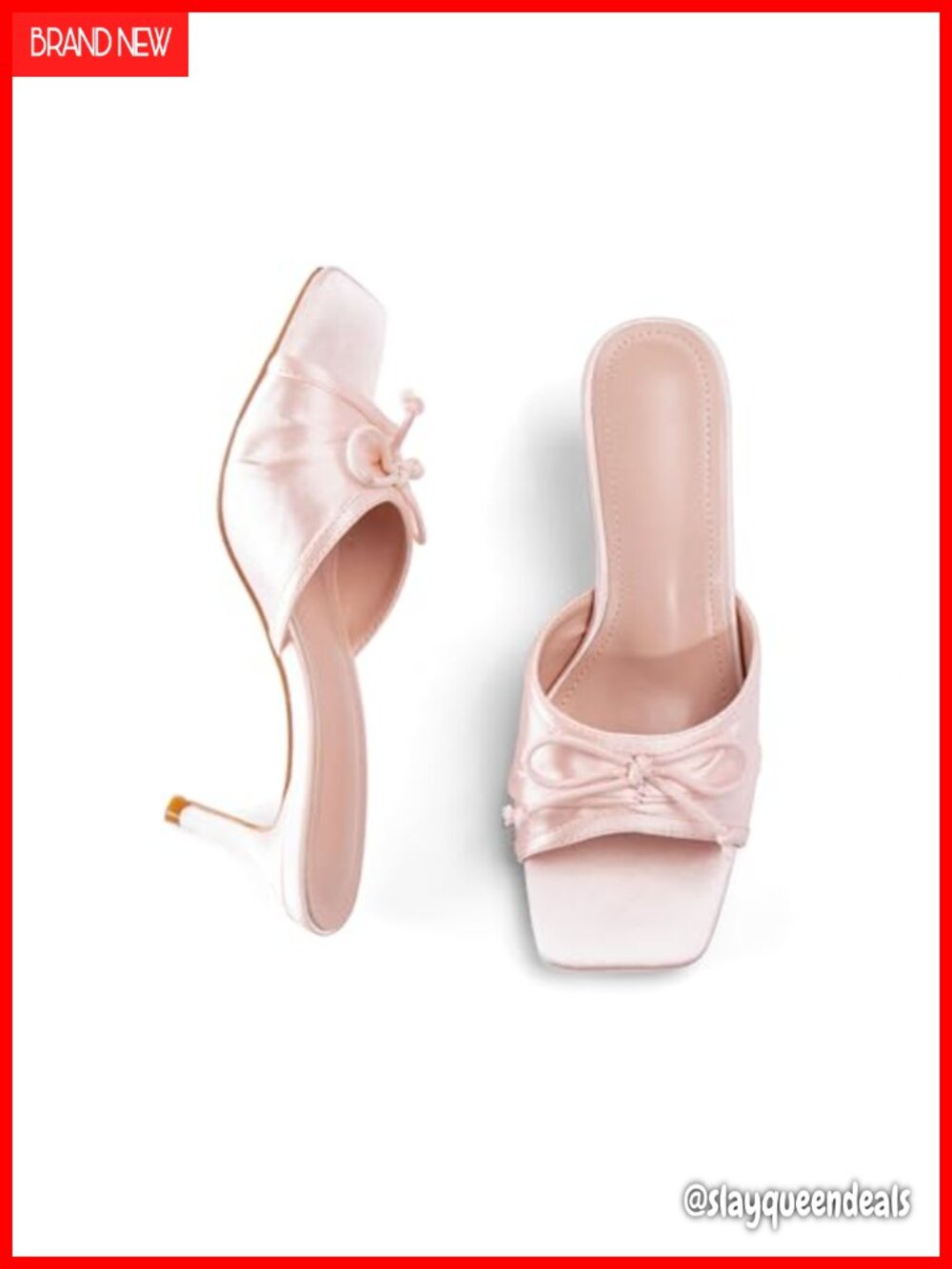 Kitten Heels Open Square Toe Backless Sandals Mules Bowknot Satin